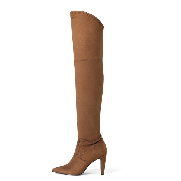 Thigh High Heeled Boots - BROWN SUEDE - 3